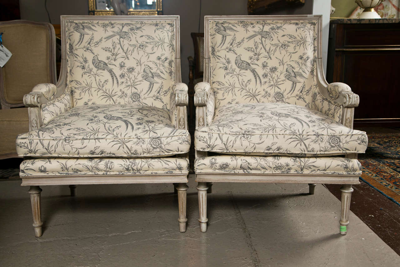 Pair of Painted Bergere Chairs by Jansen at 1stDibs