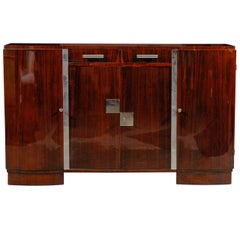 French Art Deco Style Sideboard with Palisander Wood and Chrome Accents