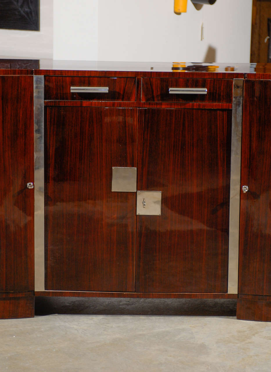 French Art Deco Style Sideboard with Palisander Wood and Chrome Accents In Excellent Condition In Atlanta, GA