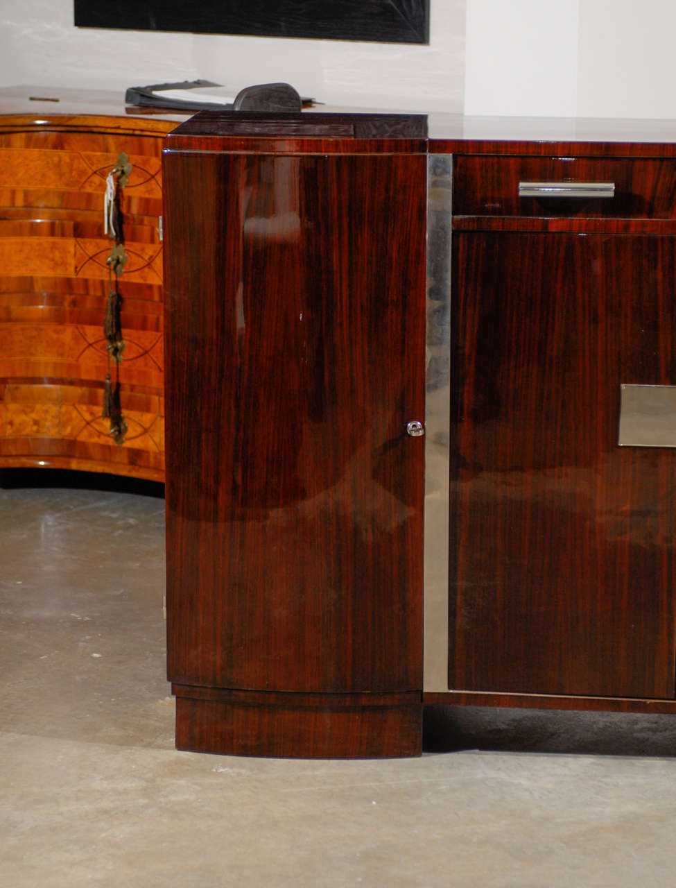 20th Century French Art Deco Style Sideboard with Palisander Wood and Chrome Accents