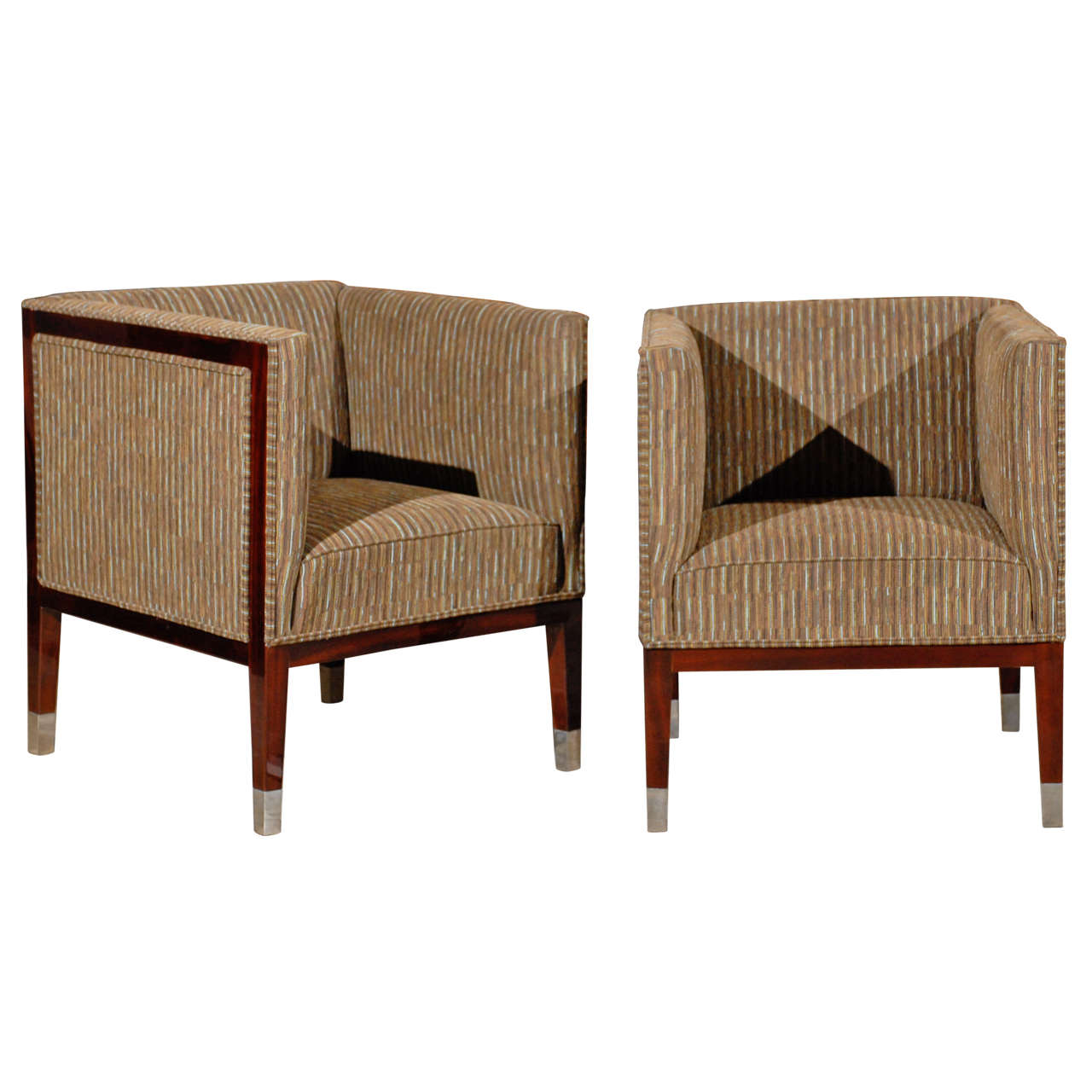 Pair  of Art Deco Period Upholstered Club Chairs with Wraparound Backs For Sale