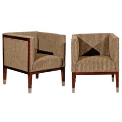 Pair  of Art Deco Period Upholstered Club Chairs with Wraparound Backs