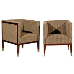 Pair of Art Deco Period Upholstered Club Chairs with Wraparound Backs 5