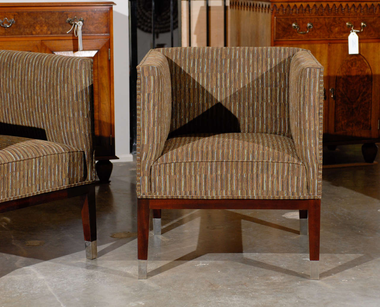 Hungarian Pair  of Art Deco Period Upholstered Club Chairs with Wraparound Backs For Sale