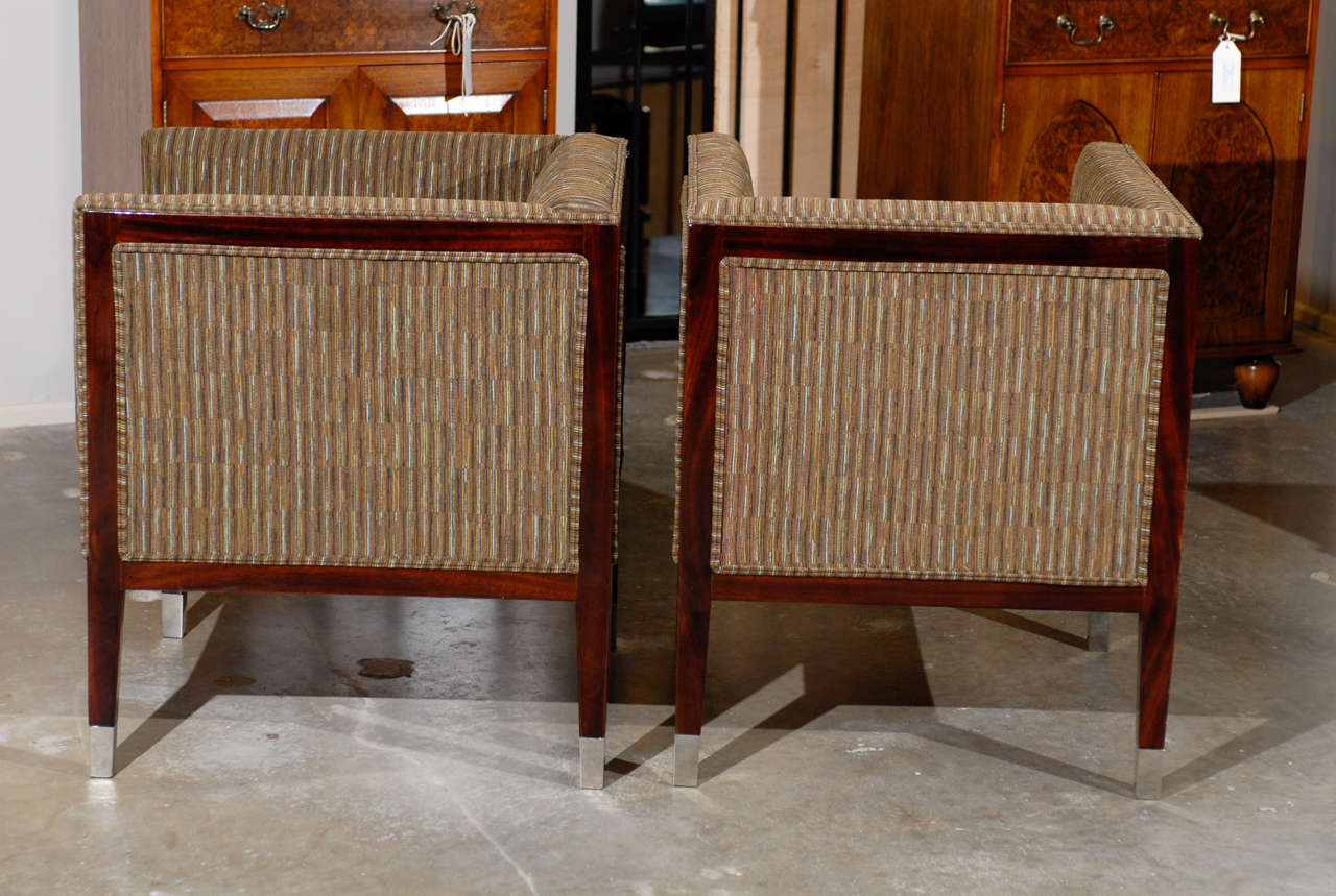 Pair  of Art Deco Period Upholstered Club Chairs with Wraparound Backs For Sale 1