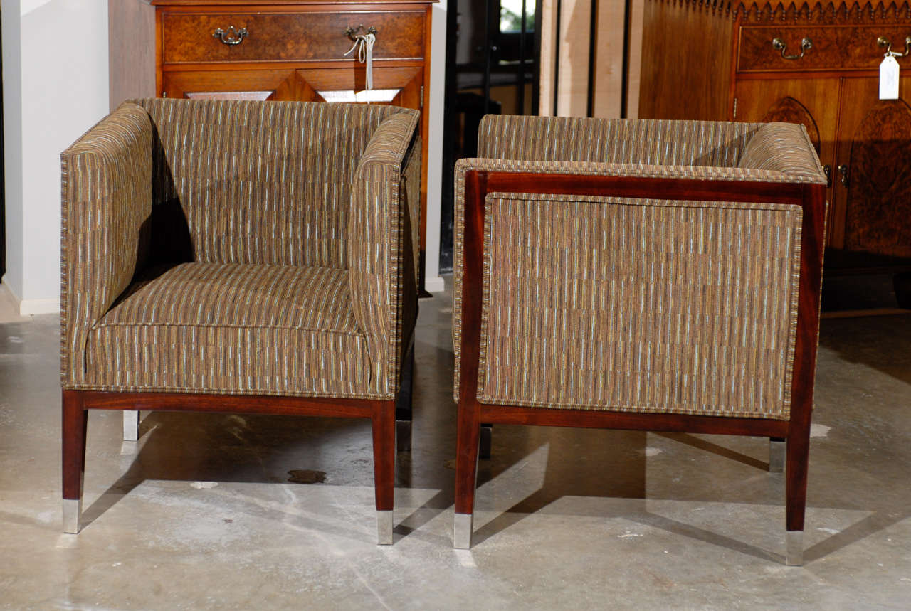 Pair  of Art Deco Period Upholstered Club Chairs with Wraparound Backs For Sale 2