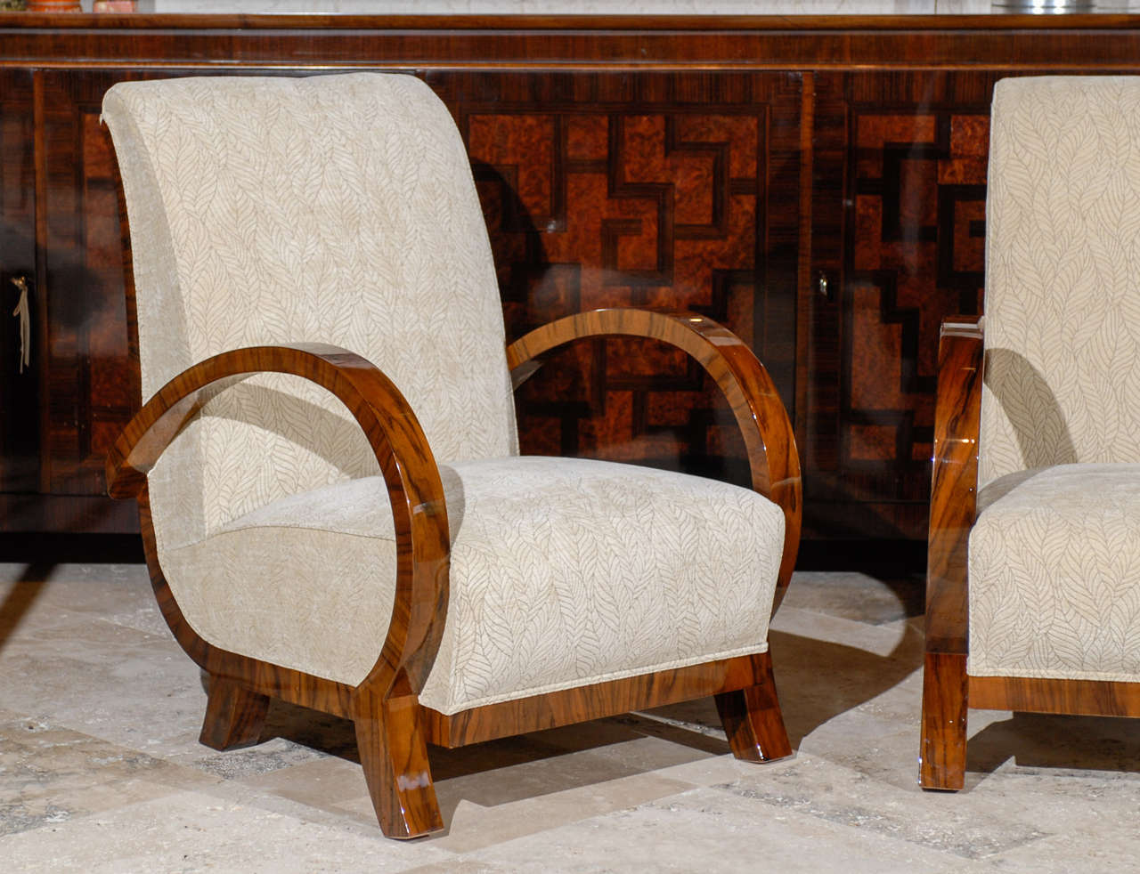 armchair with curved wooden arms