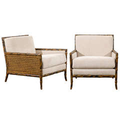 Superb Pair of Gibbings Style Faux Bamboo Lounge/Club Chairs