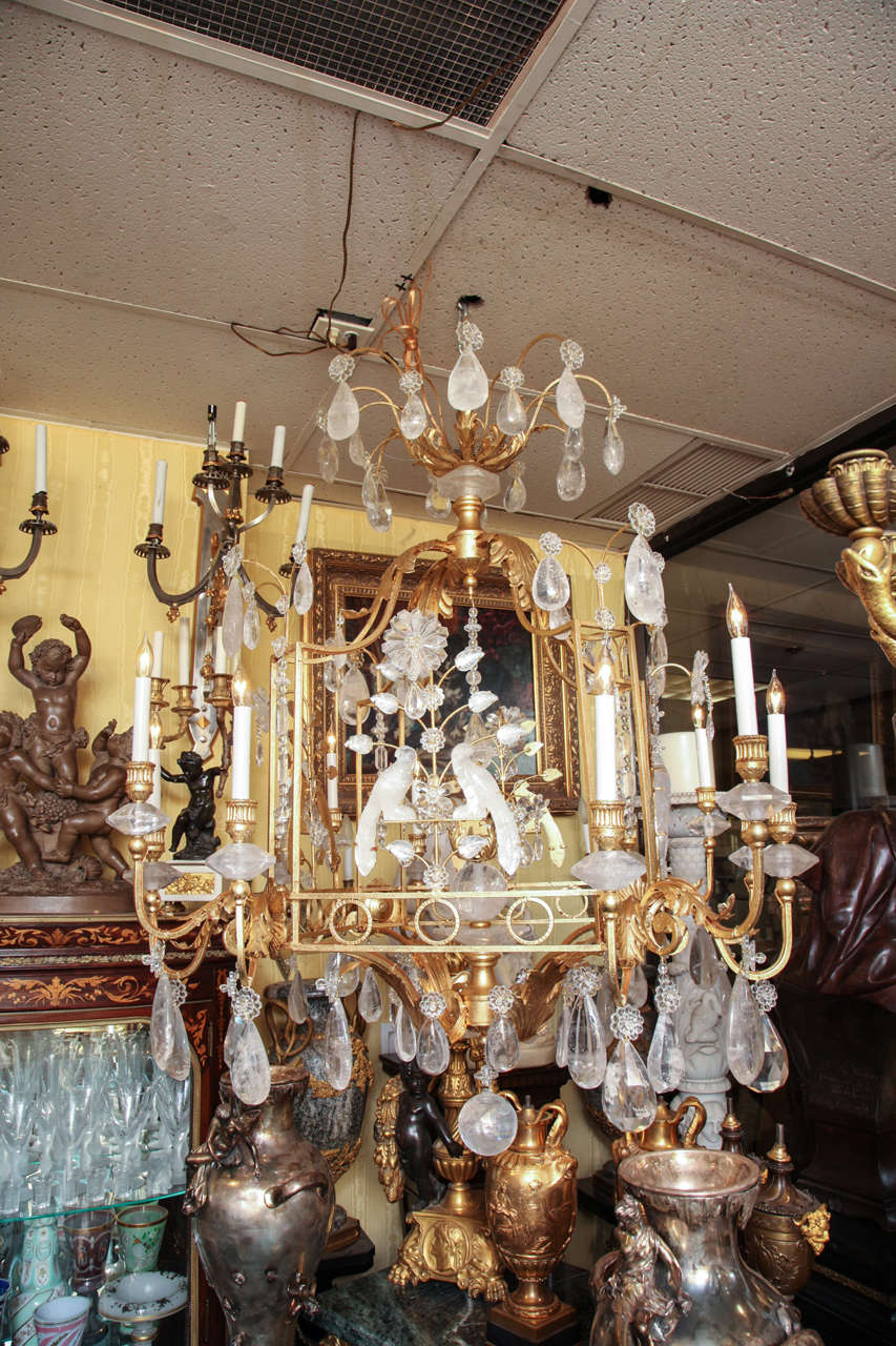 Exquisite Rock Crystal Cage Form Double Bird Twelve-Light Chandelier