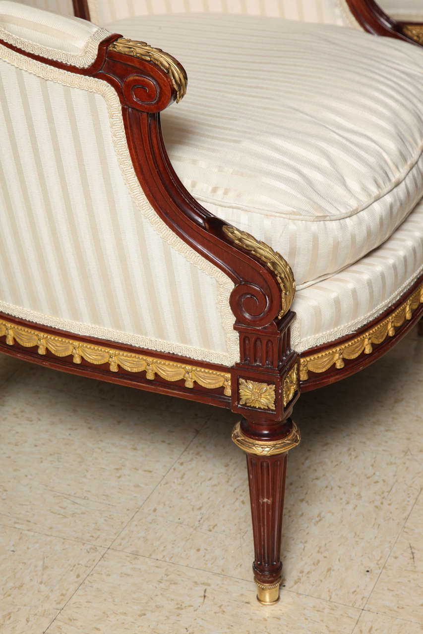 Three Piece Louis XVI Style Armchair and Ottoman Salon Set 1