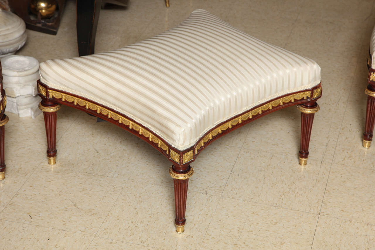 Three Piece Louis XVI Style Armchair and Ottoman Salon Set 3