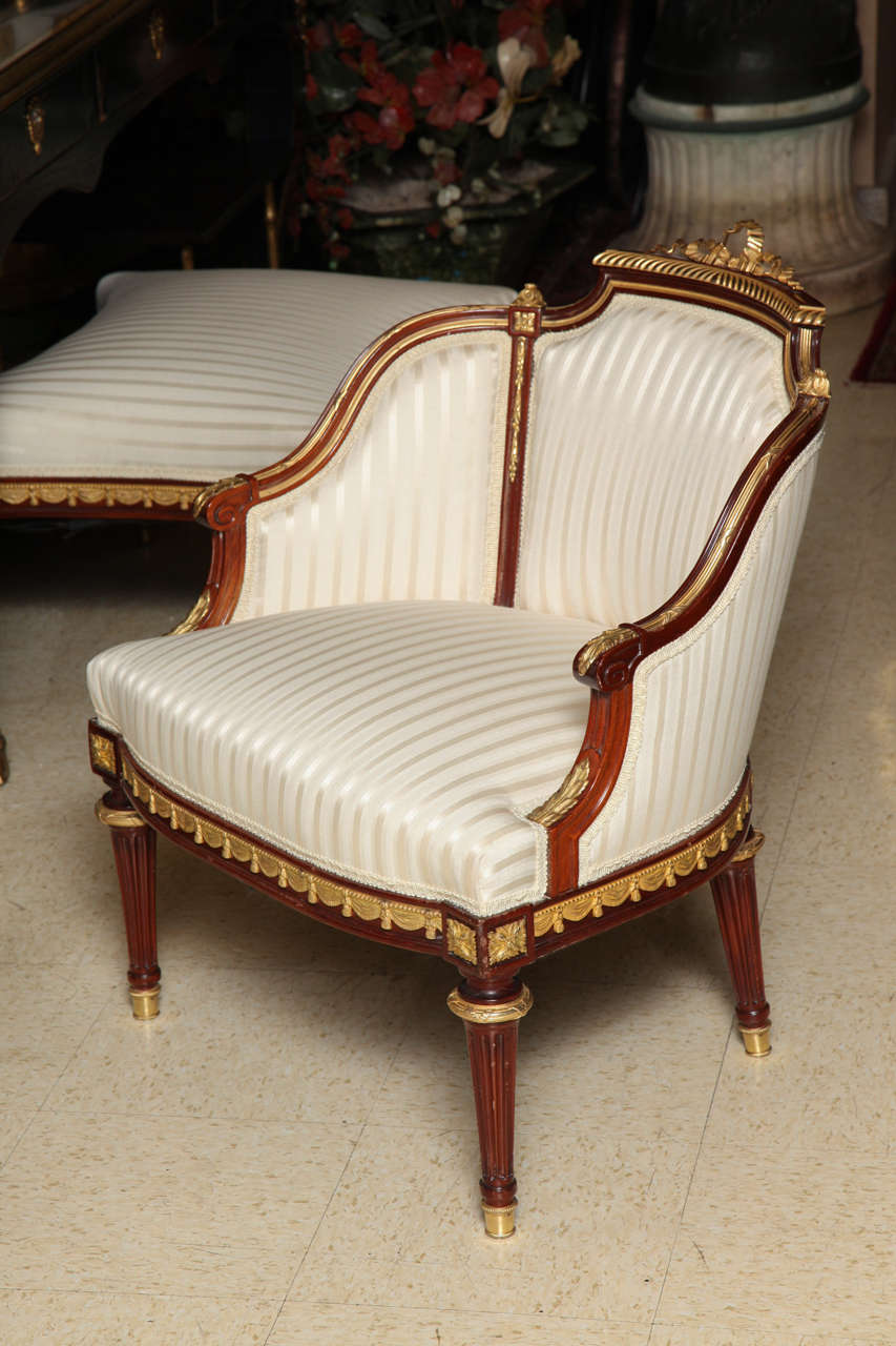 Three Piece Louis XVI Style Armchair and Ottoman Salon Set 4
