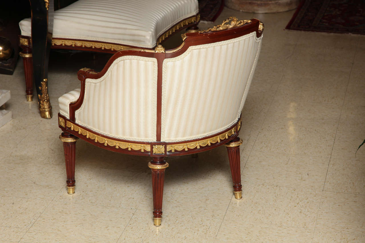 Three Piece Louis XVI Style Armchair and Ottoman Salon Set 5