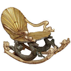 Antique Fine Venetian Grotto Silvered Rocking Chair with Animal Figures