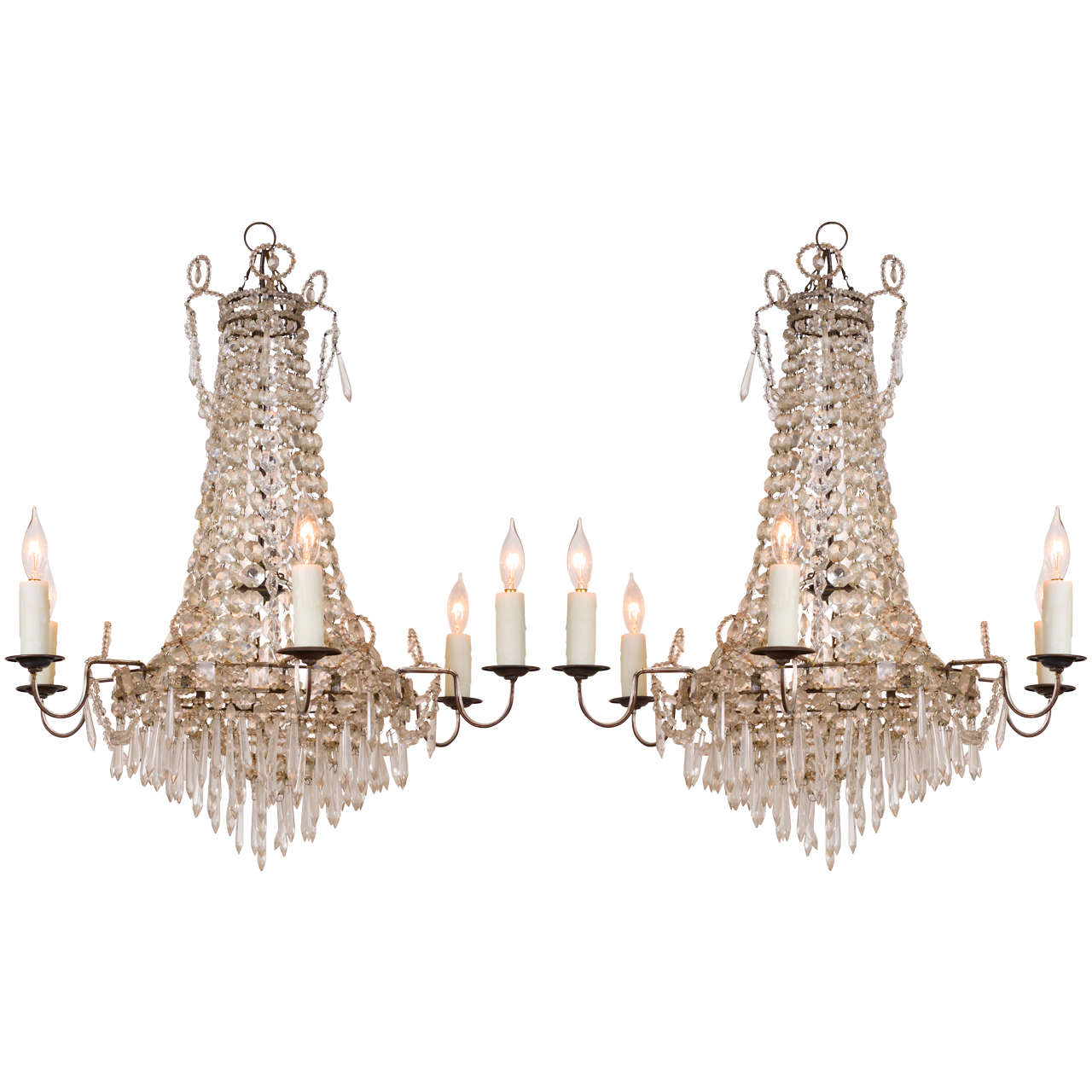 French Pair of 19th Century Crystal Chandeliers For Sale