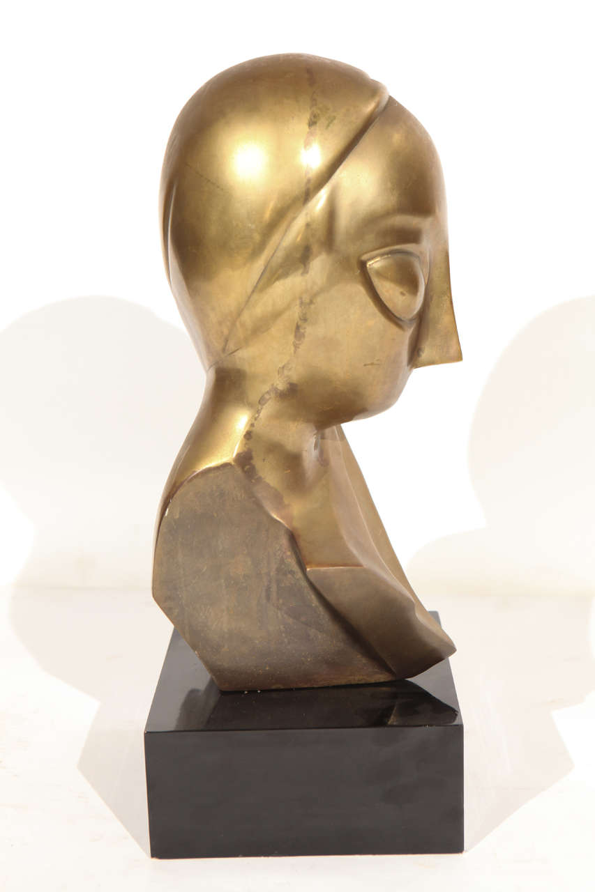 Mid-20th Century Hollywood Regency Brass Bust on a Black Lucite Base For Sale