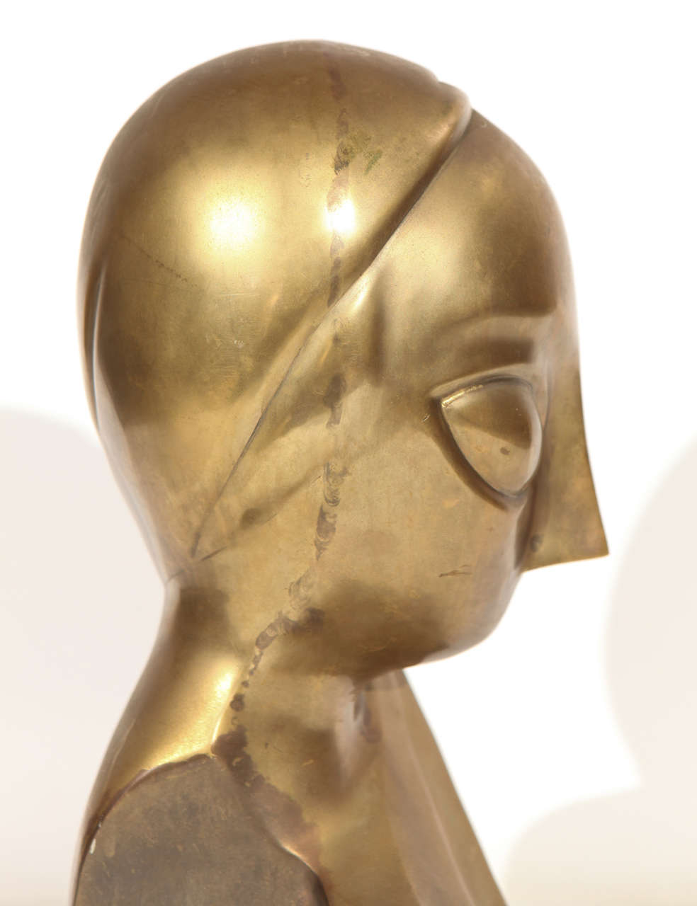Ottone Busto in ottone Hollywood Regency su base di lucite nera