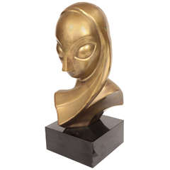 Hollywood Regency Brass Bust on a Black Lucite Base 9