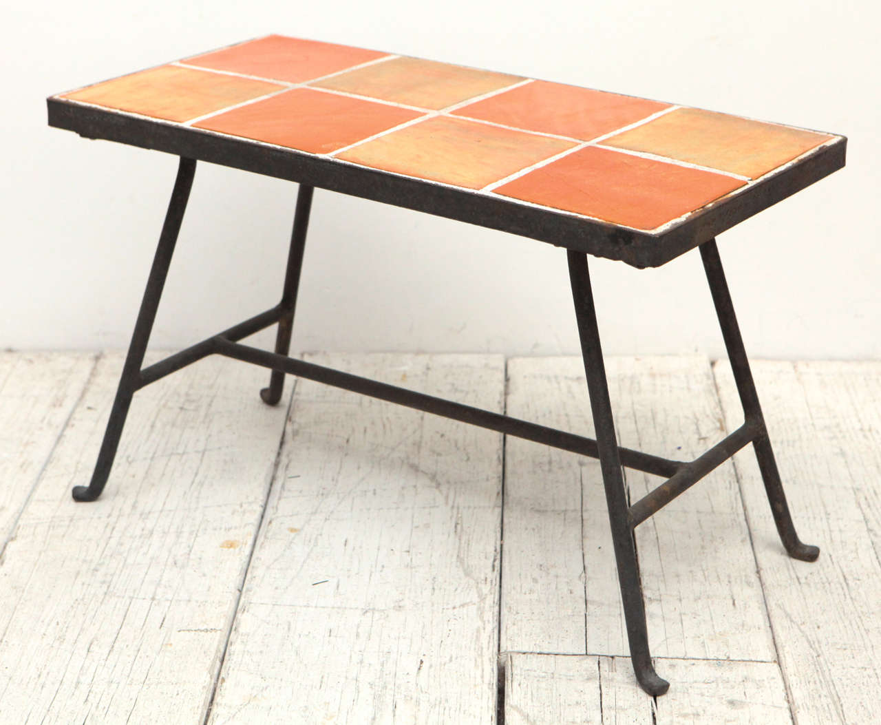 Orange Terracotta Tile Table with Iron Base