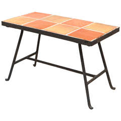 Orange Terracotta Tile Table with Iron Base