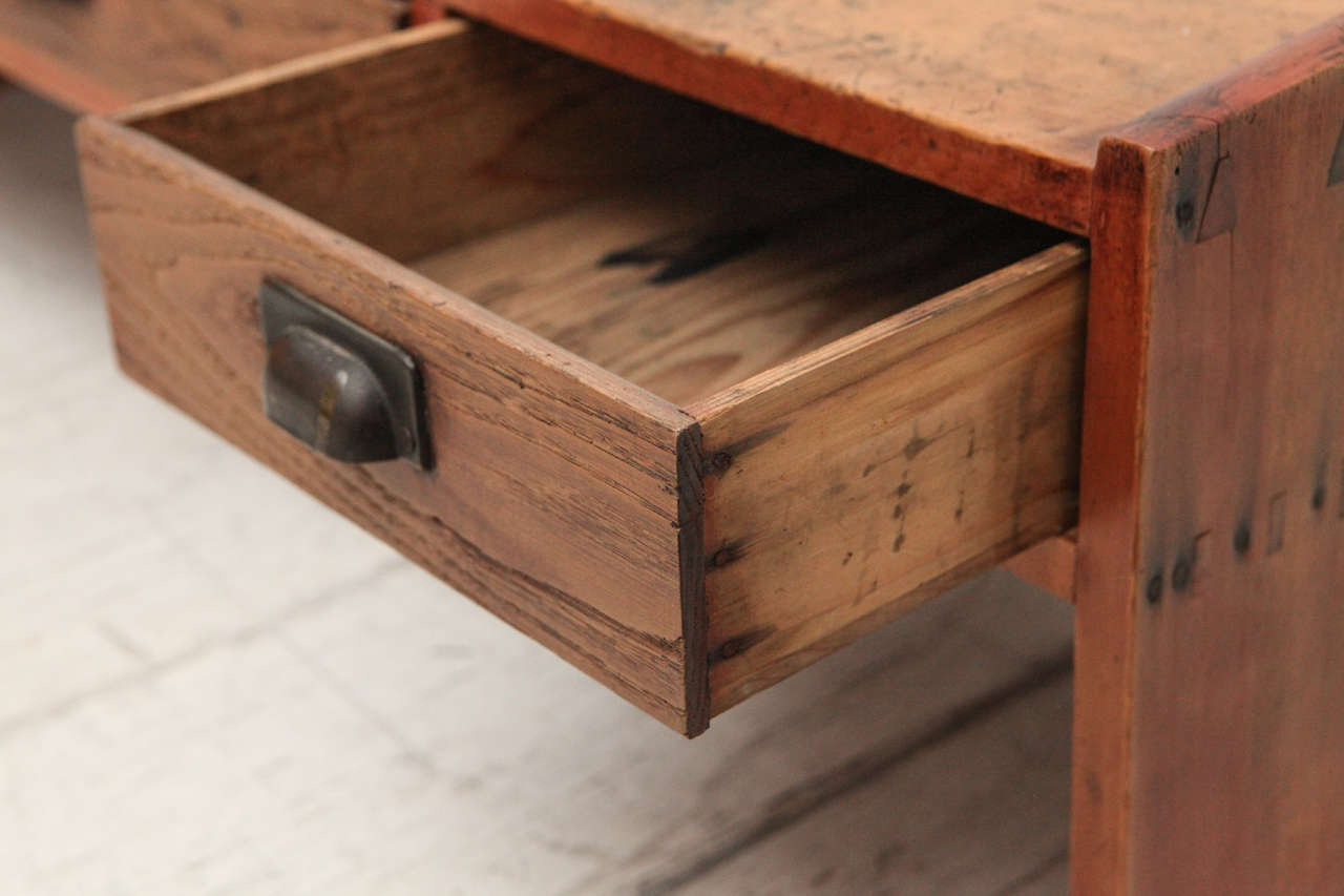 Rustic Three Drawer Low Japanese Writing Table