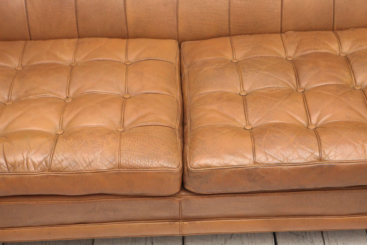 Swedish Mid-Century Tan Leather Tufted Mexico Sofa by Arne Norell