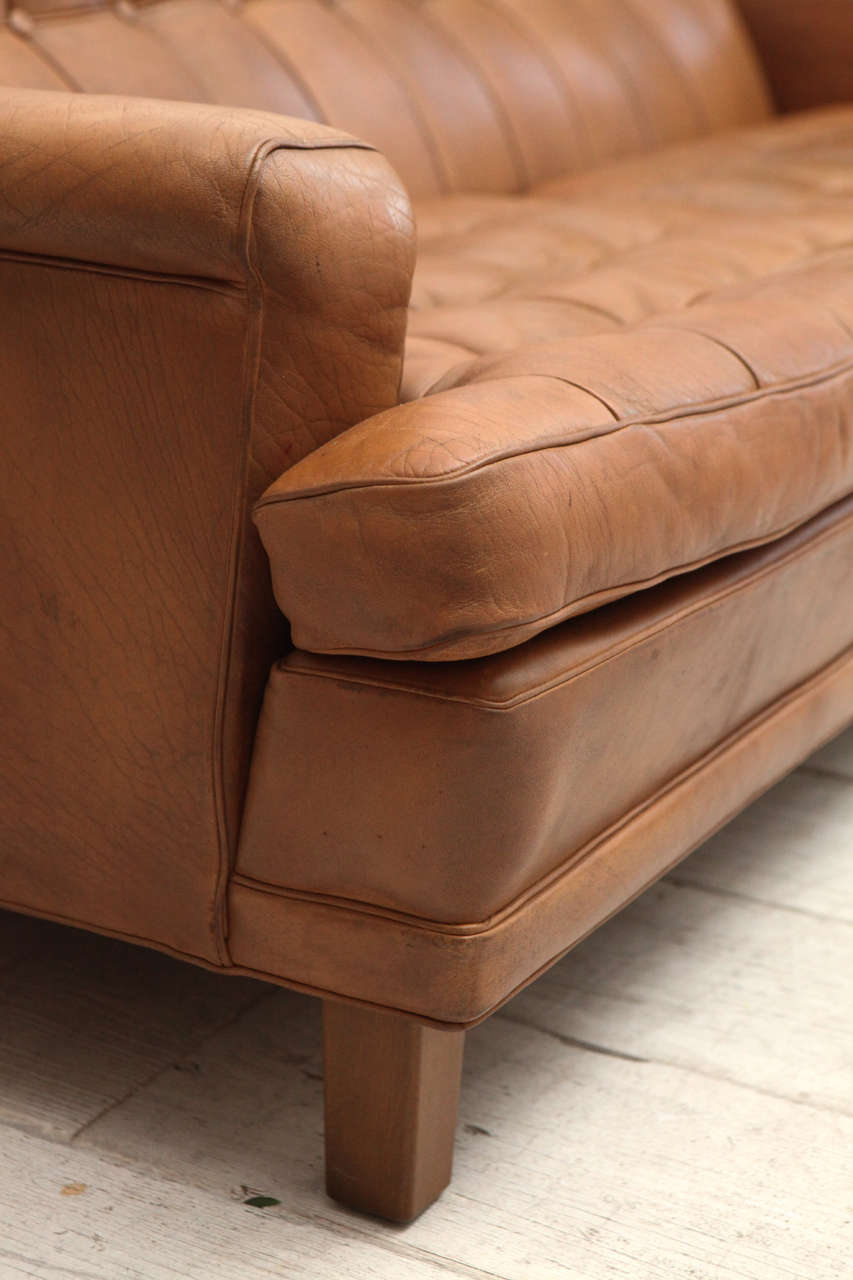 Mid-20th Century Mid-Century Tan Leather Tufted Mexico Sofa by Arne Norell