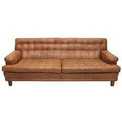 Mid-Century Tan Leather Tufted Mexico Sofa by Arne Norell