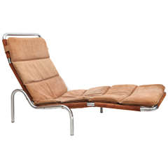 Chrome and Suede Chaise Lounge Chair
