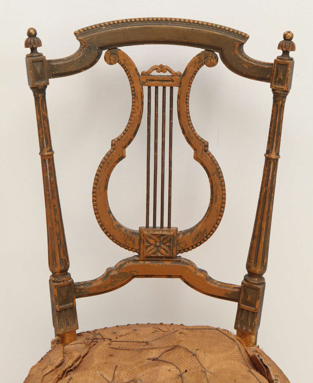 Petite French Ballroom Chair with Harp Back In Distressed Condition In Los Angeles, CA