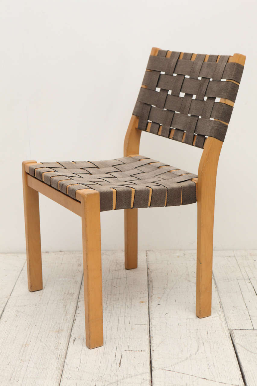 Scandinavian Modern Set of Six Alvar Aalto Woven Seat Dining Chairs