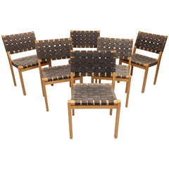 Set of Six Alvar Aalto Woven Seat Dining Chairs