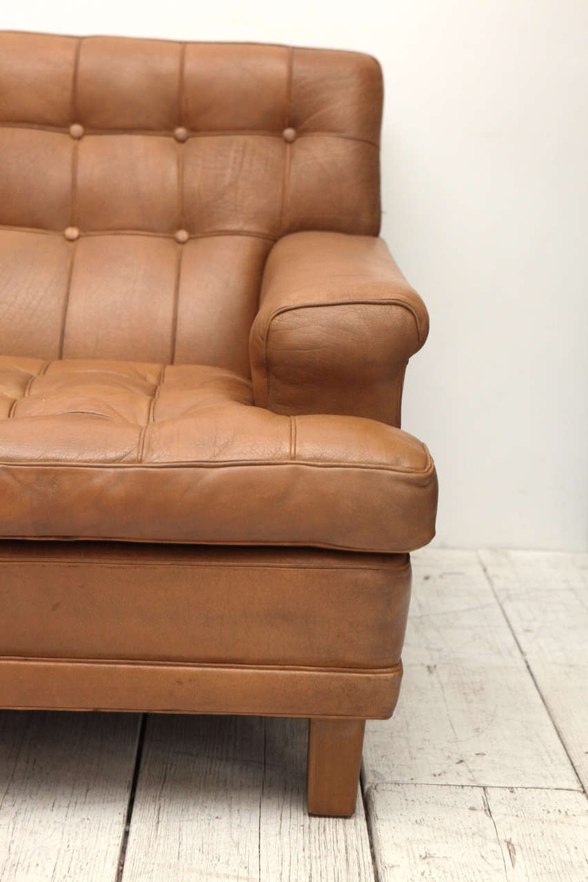 MidCentury Tan Leather Tufted Mexico Sofa by Arne Norell at 1stDibs