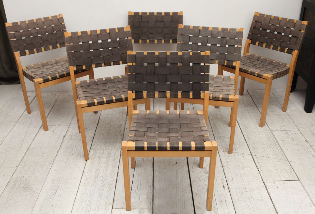 Set of Six Alvar Aalto Woven Seat Dining Chairs at 1stDibs woven