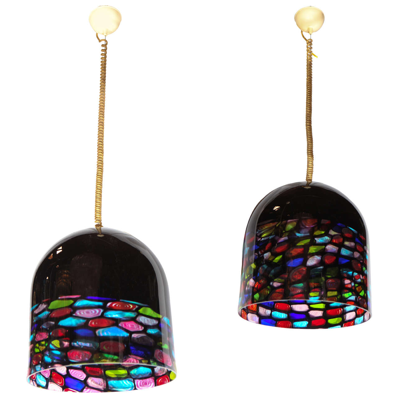 Beautiful Pair of Glass Pendants by Leucos For Sale at 1stdibs