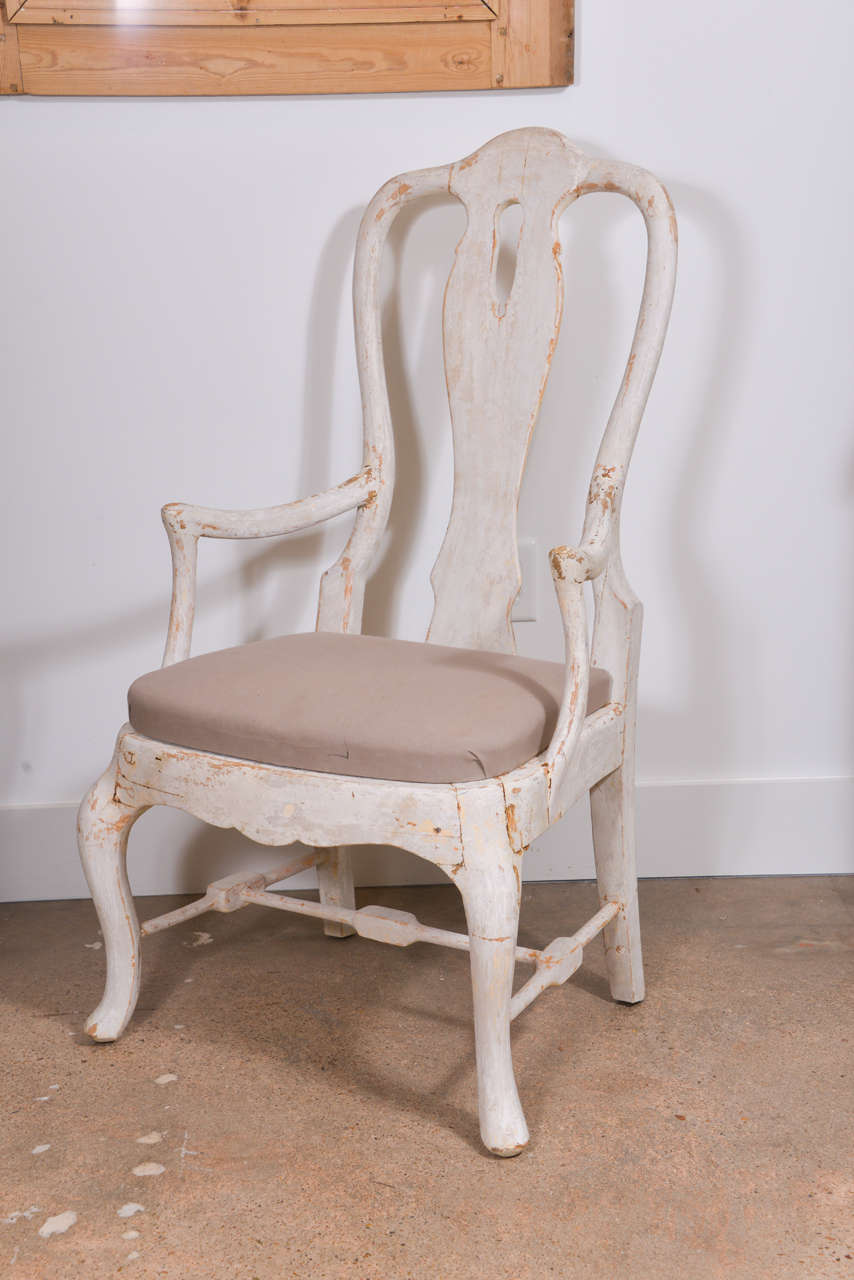 Gustavian Pair of Painted 19th c. Swedish Armchairs