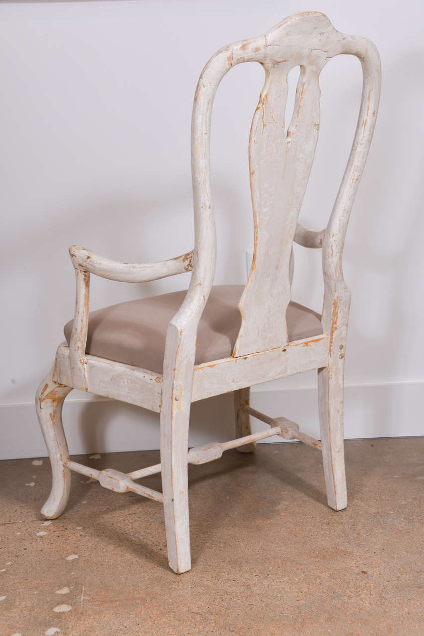 Wood Pair of Painted 19th c. Swedish Armchairs