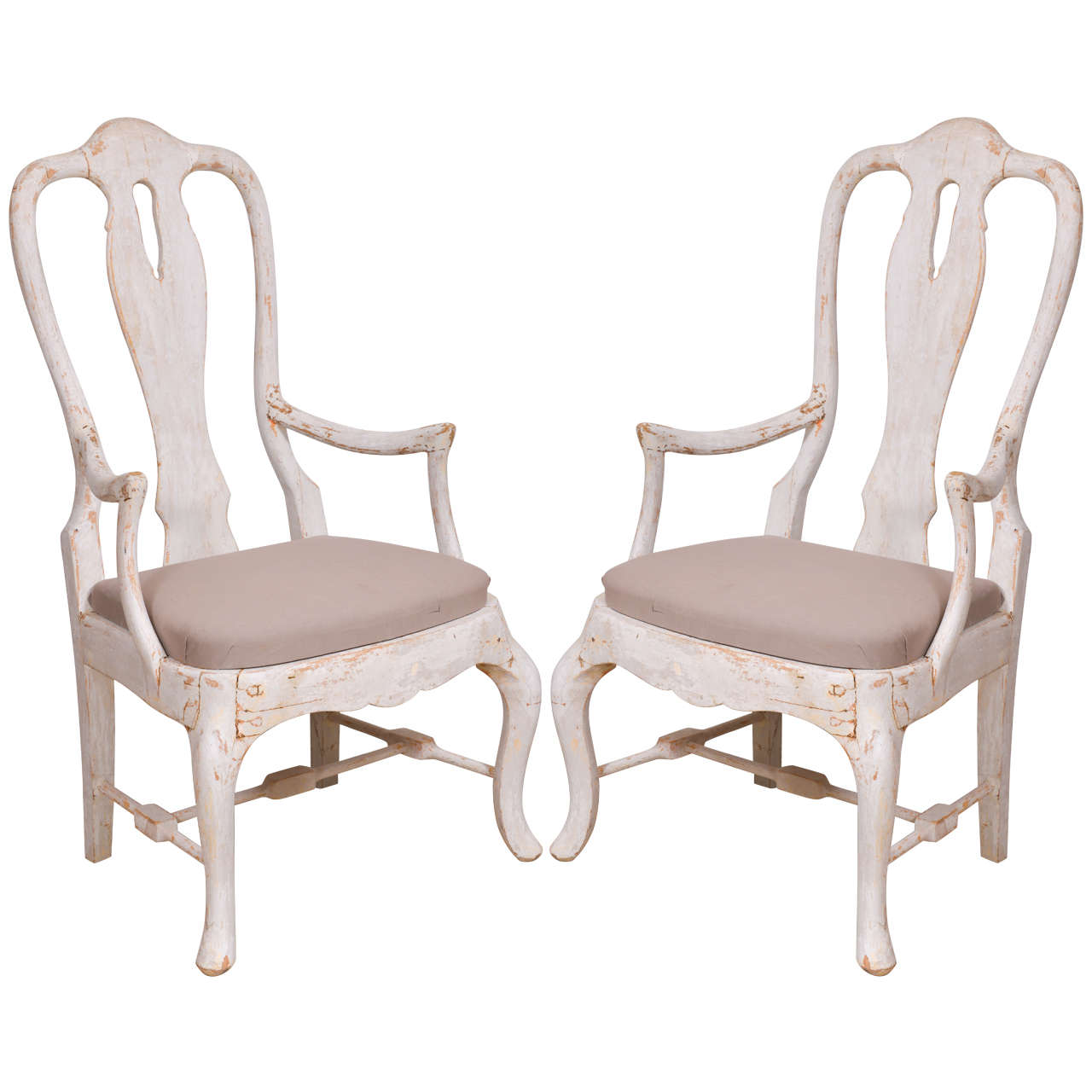 Pair of Painted 19th c. Swedish Armchairs