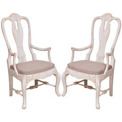 Pair of Painted 19th c. Swedish Armchairs