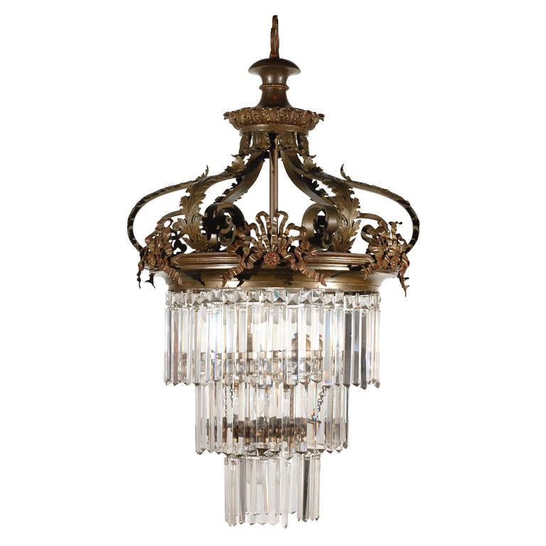 Victorian Crystal and Bronze Chandelier For Sale