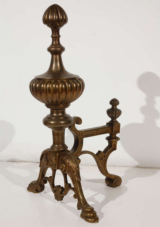 20th Century Pair of Cast Brass Andirons