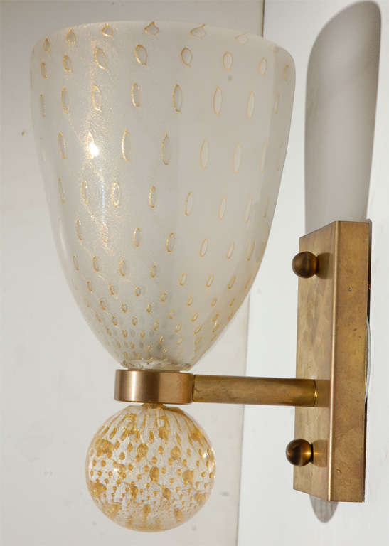 Brass Pair of Murano Sconces
