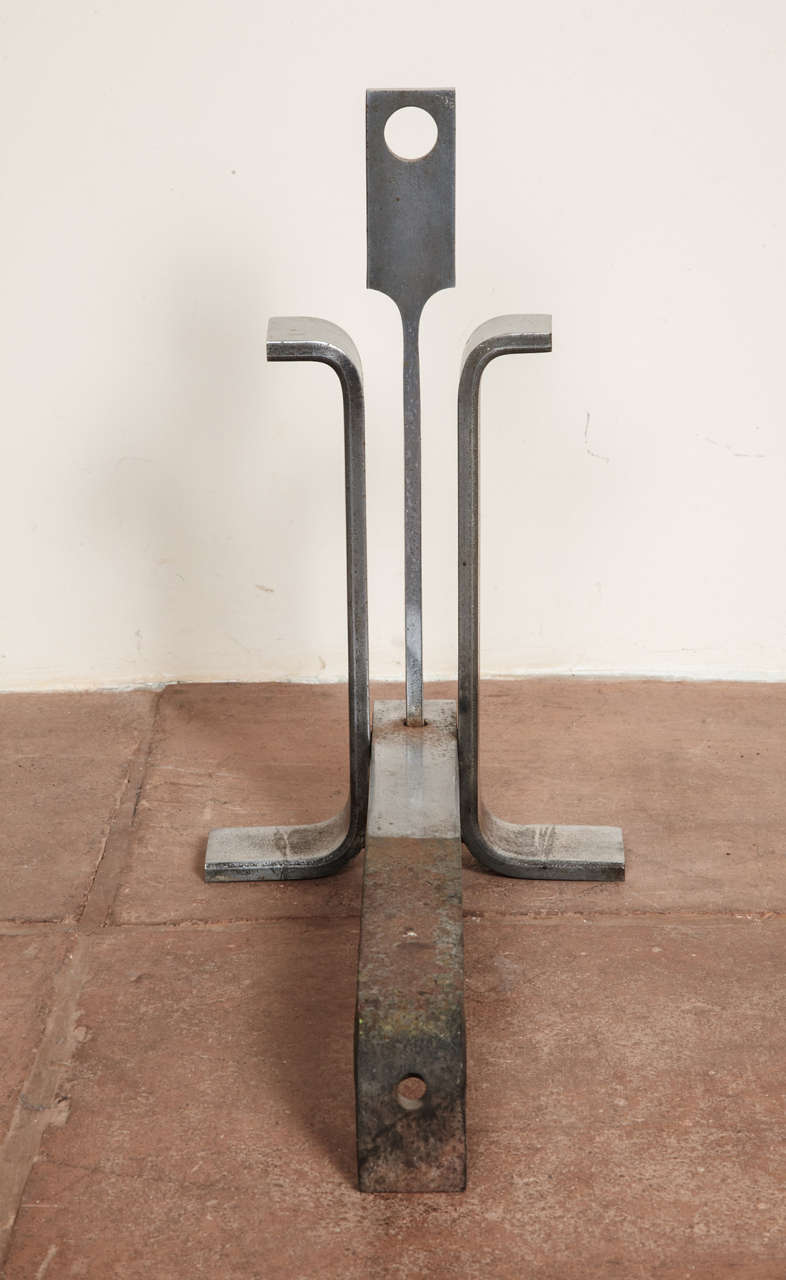 Jean Paul Creations Pair of Brushed Steel 1970s Andirons For Sale 1
