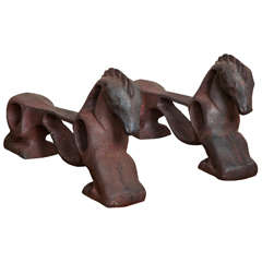 Original Powerful Heavy Pair of Andirons with Horse Figure Original Powerful Heavy Pair of Andirons with Horse Figure