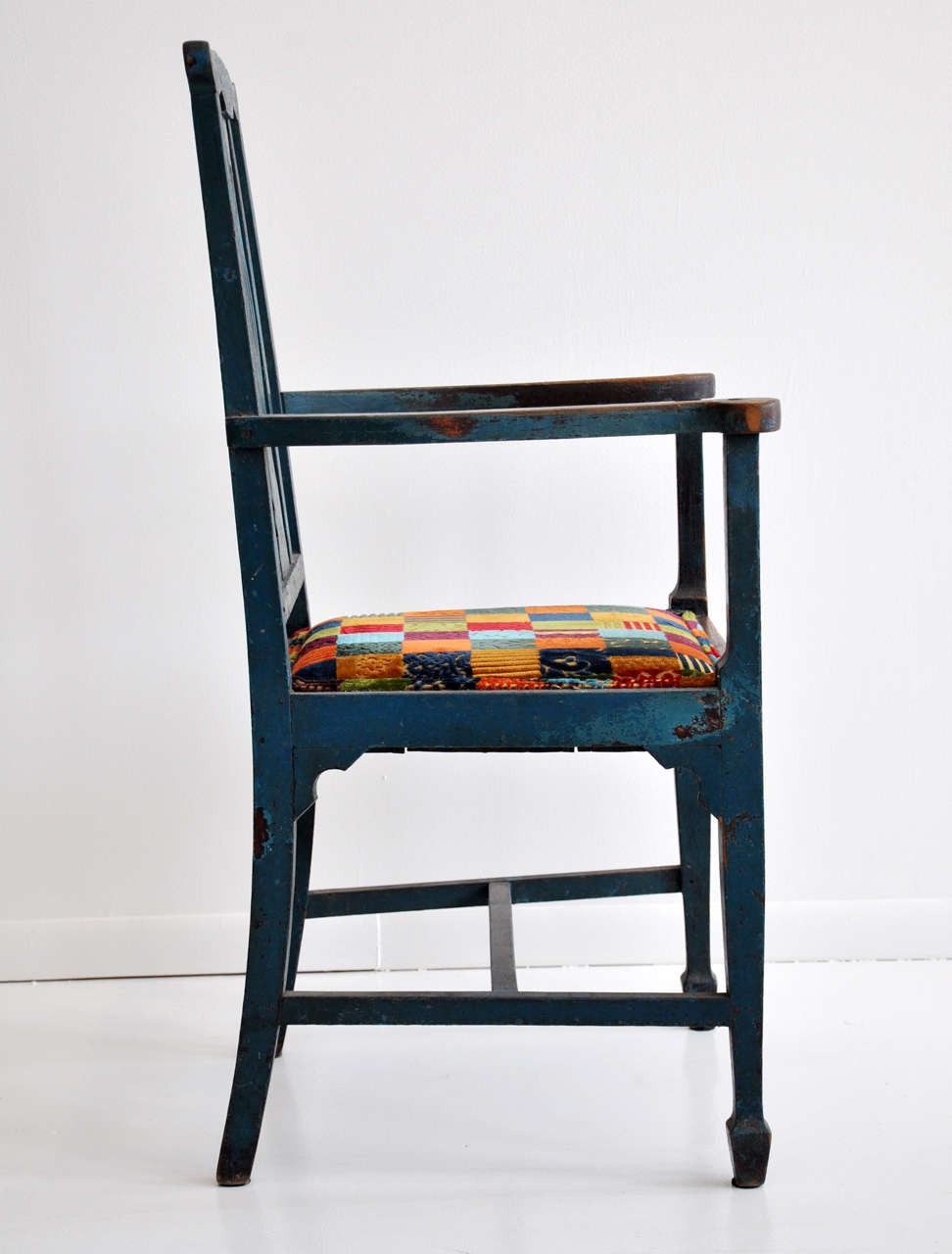 Indian Antique British Colonial Blue Wood Frame Chairs For Sale