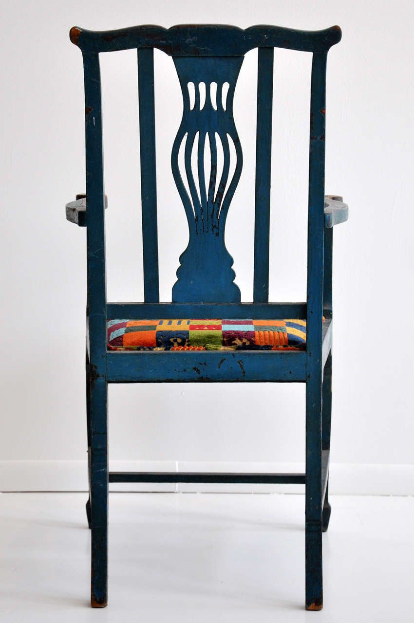 Antique British Colonial Blue Wood Frame Chairs In Good Condition For Sale In Phoenix, AZ