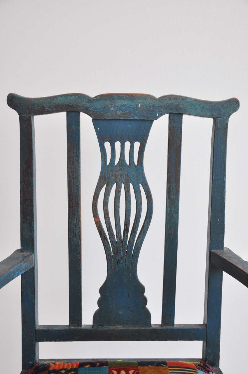 Antique British Colonial Blue Wood Frame Chairs For Sale 2