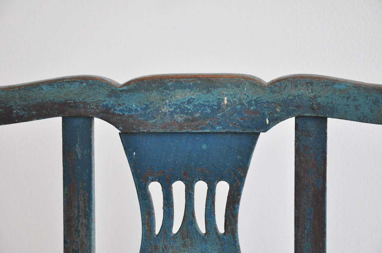 Antique British Colonial Blue Wood Frame Chairs For Sale 5