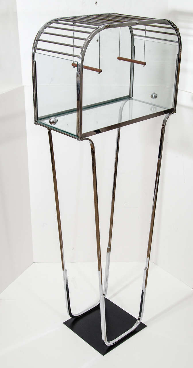 Early 20th Century Art Deco Glass and Chrome Birdcage For Sale