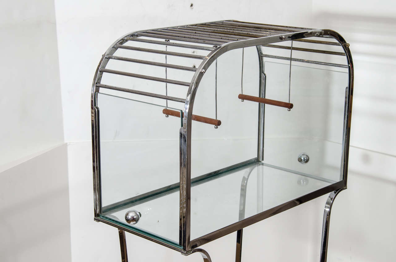Art Deco Glass and Chrome Birdcage For Sale 1